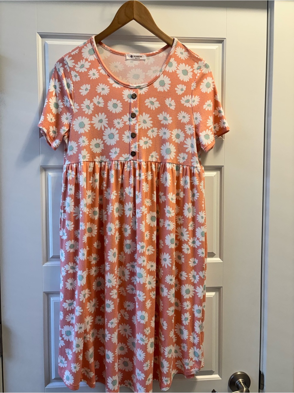 Bombom Womens Coral Daisy Print babydoll Dress